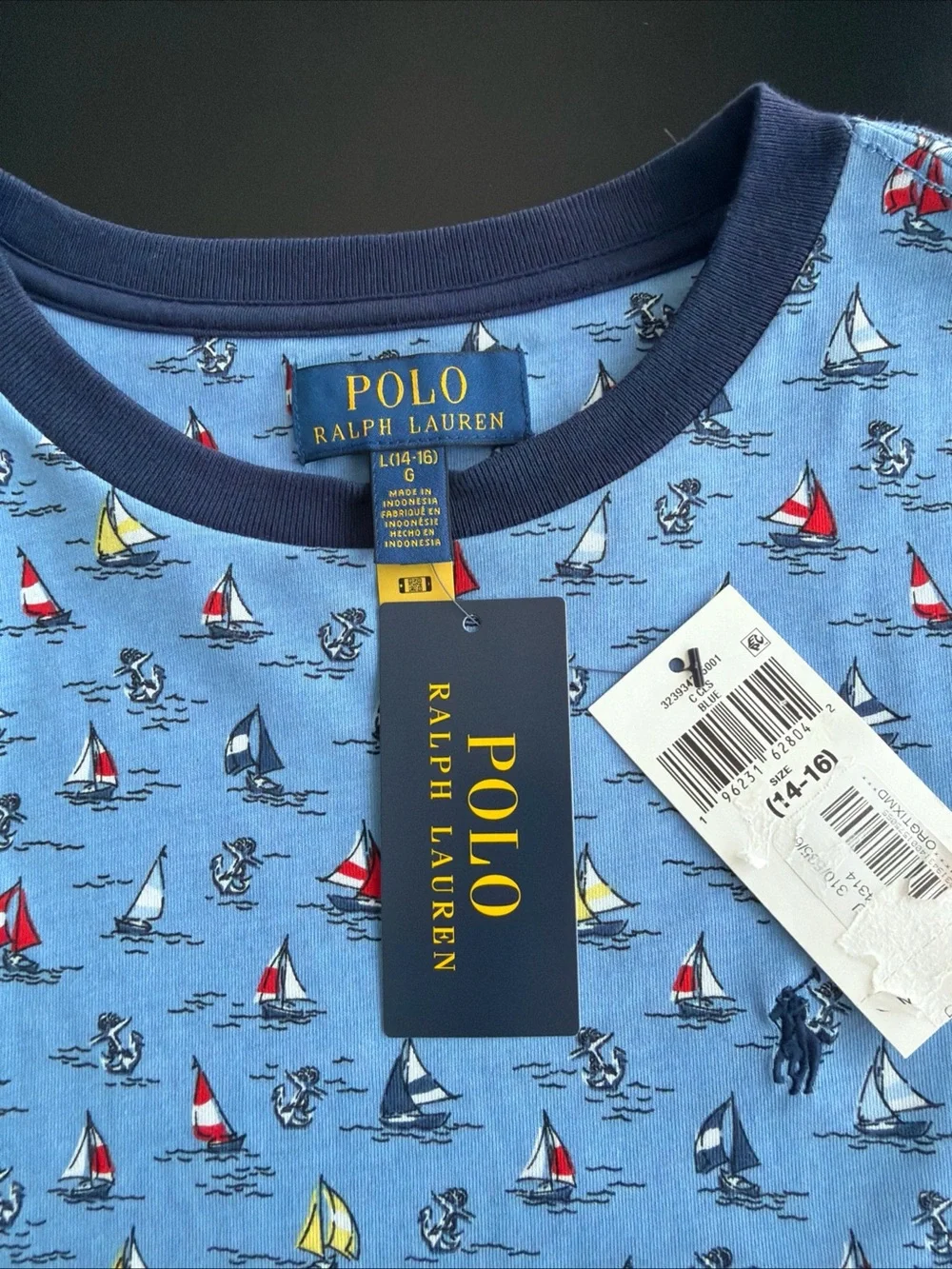 Polo Ralph Lauren Light Blue Sailboat Print Tee NWT Crew neck